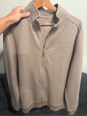 George Men's Zip-Up Mock Neck Sweater Jacket - Taupe